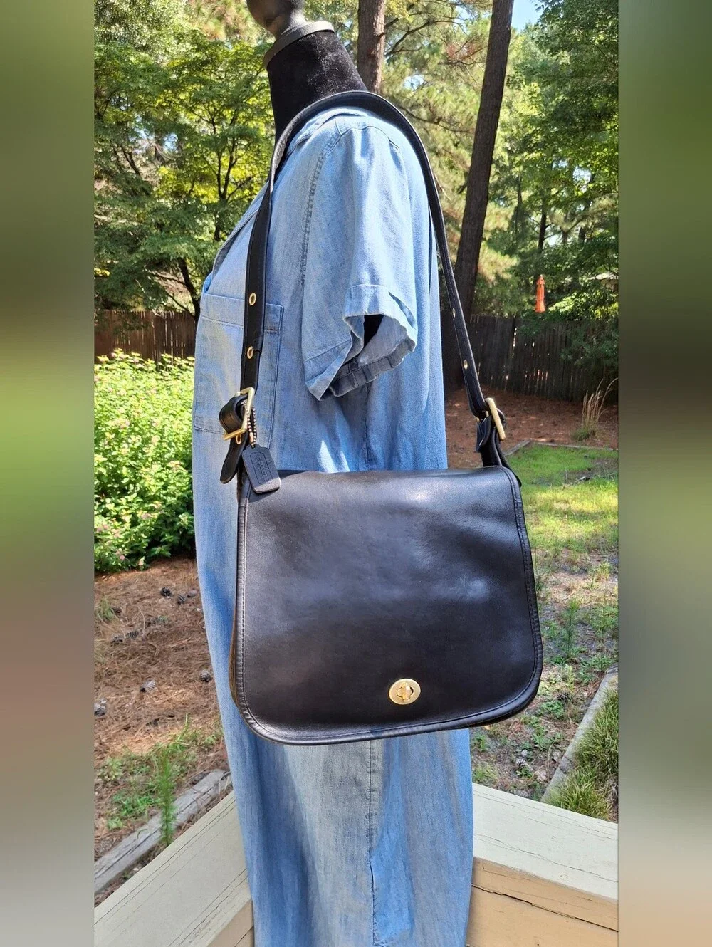 Vintage 1970's Coach Black Leather Stewardess Bag Made In NYC # 9525